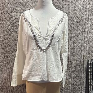 Rinascimento White Blouse with Silver Accents